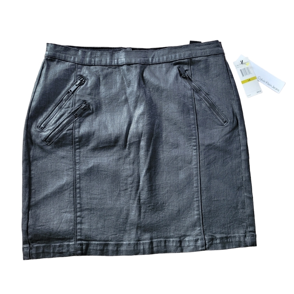 NWT Calvin Klein Denim Coated Moto Skirt Size 14